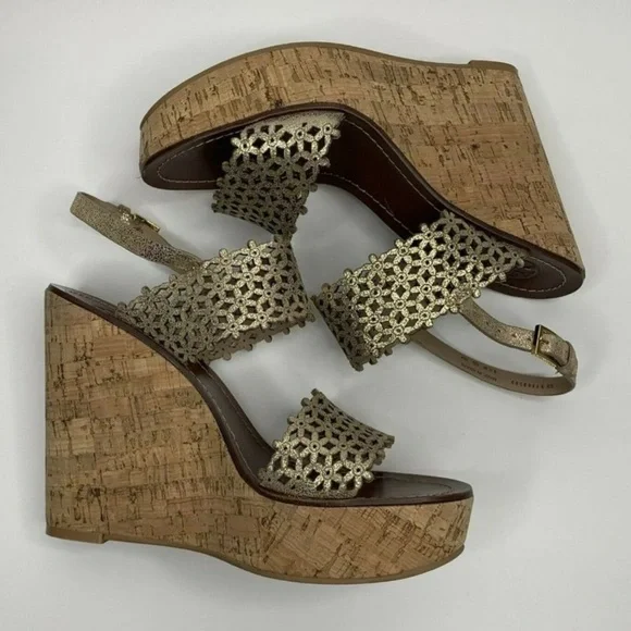 Tory Burch Daisy Floral Perforated Leather Wedge Sandal - Picture 5 of 8